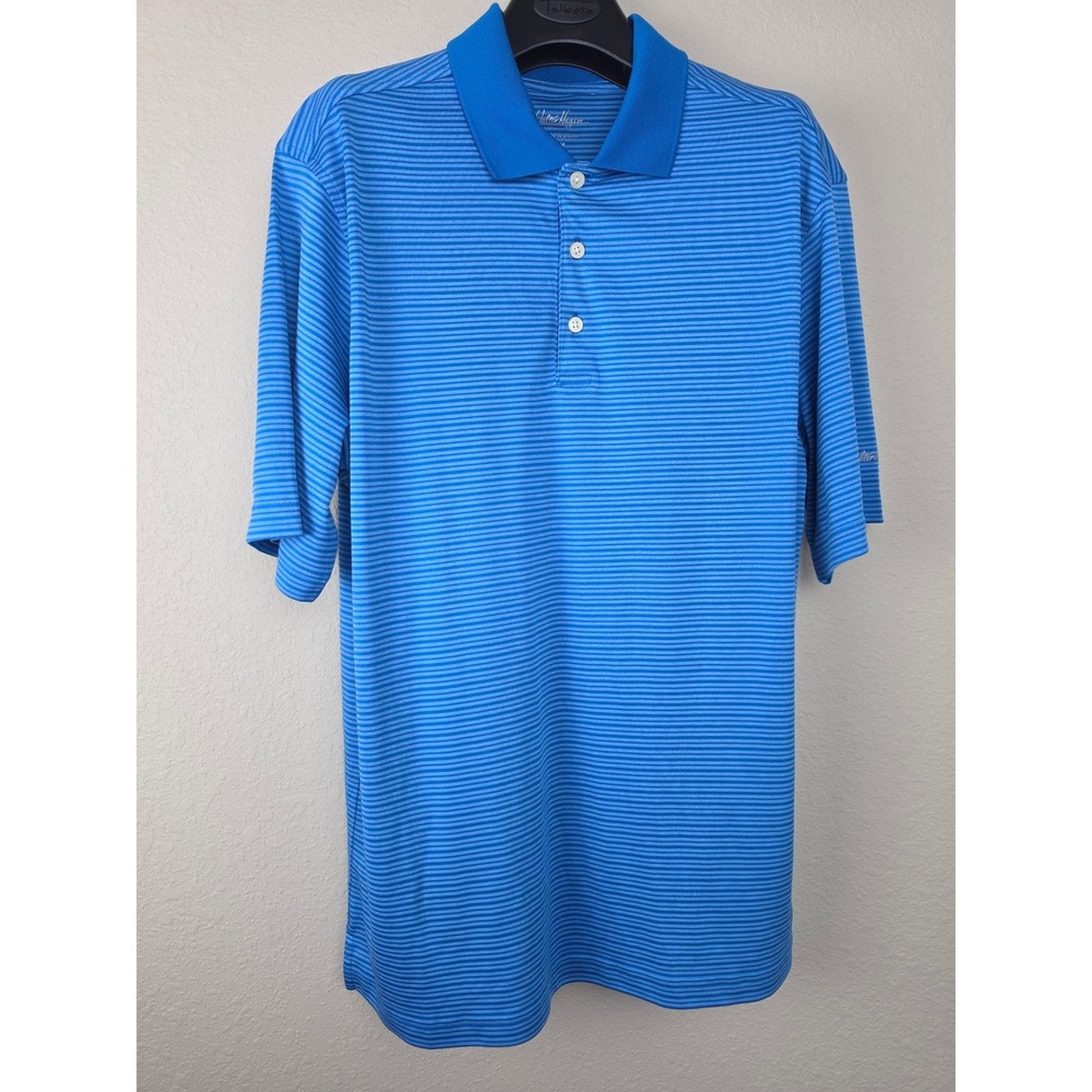 Walter Hagen Polo Shirt Mens Medium Blue Striped Short Sleeve Golf Essentials